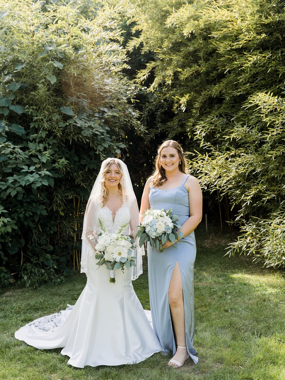 Azazie Light Blue Bridesmaid Gown with Thigh Slit